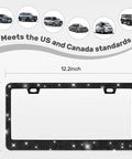 Two Pack Bling License Plate Frames With Rhinestone Diamonds Sparkly Diamond Car Plate Cover For Women, showing size and fit for US standard plates.