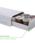 Single Serve Coffee Pod Drawer Organizer Holds 12 To 14 Pods Black Finish Measures 5 Inches Deep By 12.75 Inches Wide By 2.25 Inches High Grab And Go Space Saving Countertop Accessory For Fast Morning Coffee, white version shown storing pods
