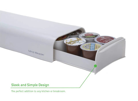 Single Serve Coffee Pod Drawer Organizer Holds 12 To 14 Pods Black Finish Measures 5 Inches Deep By 12.75 Inches Wide By 2.25 Inches High Grab And Go Space Saving Countertop Accessory For Fast Morning Coffee, white version shown storing pods