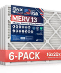 Six Pack 16X20X1 MERV 13 Air Filter For HVAC Systems Made In USA Electrostatic Pleated Filter packaging