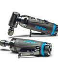 Heavy Duty 1 HP Air Die Grinder Set With Built In Regulator Featuring Ready To Roll 23000 RPM Straight And 18000 RPM Angle Pneumatic Grinders on a white background.
