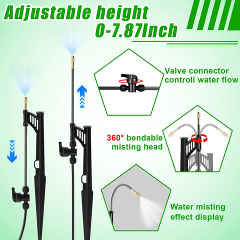 360 Degree Adjustable Misting Heads With Stakes 15 Pack For Garden Irrigation System Atomizing Sprinkler Emitters diagram