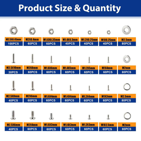 Ultimate Small Metric Screws And Nuts Assortment Kit sizes and quantities for Arduino Electronics and RC DIY Projects 1670 Pieces