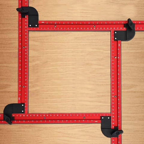 Adjustable Router Jig For Cutting Boards And Grooves, Square Template Guide With A 23.6 By 23.6 Inch Frame in red on wood surface