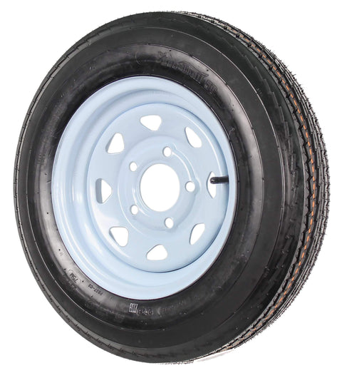 Two-Pack Trailer Tires On Rims 5.30-12 5 Lug Bolt Pattern White Spoke Wheel, 12-Inch Rim, 4-Inch Width, side view