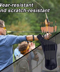 Archery setup with Eight-Hole Crossbow Bolts Quiver With Hip Waist Pocket, Durable Oxford Fabric Arrow Holder, organized for heavy use.