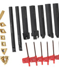 Heavy Duty Hilitand Lathe Turning Tool Kit With 1/2 Inch Shank And Seven Indexable Carbide Inserts, black and gold tools.