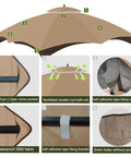 Heavy Duty 10x12 Gazebo Replacement Canopy Top With Air Vent, 300D Polyester PA Coated, Tough As Nails And Waterproof Shade Cover