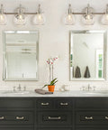 3 Bulb Brushed Nickel Wall Sconce With Clear Globe Glass Shade Totally Straight Fire Farmhouse Lighting Fixture For Bathroom Mirror And Kitchen E26 Socket Base Legit over elegant black vanity with mirrors.