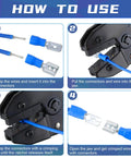 Instructions for using 1200 Pcs Cold Shrink Insulated Electrical Wire Connectors Kit with crimping tool and wire connections