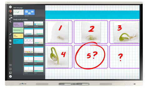 27 Inch Interactive Display Smart Touchscreen For Classrooms showing educational activities with images and questions on the screen.