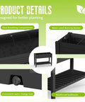 Elevated 21 Gallon Garden Bed With Legs And Wheels, Planter Box With Drainage Plug And Gauge, Handy Lower Shelf, black design