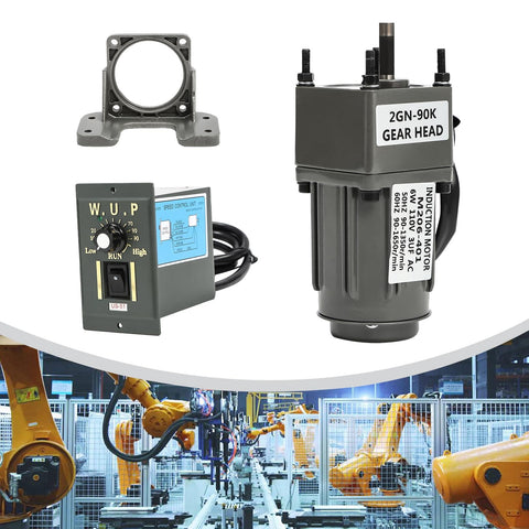 High Torque AC Gear Motor 6W 110V with Variable Speed Controller and Bracket for industrial applications.