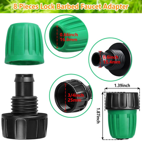 Eight Pack Three Quarters Inch To One Half Inch Faucet Adapters For Drip Irrigation Hose Fittings With Easy Hookup And Leak Proof