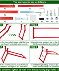 Heavy Duty Steel Log Cutting Stand Folds Flat Saves Garage Space assembly guide with red frames and parts labeled.