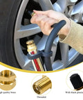 Person using Brass Schrader Valve Set, 1 Quarter Inch Push To Connect Inflation Valves, DOT Ready For Air Lines And Air Springs, 2 Pack