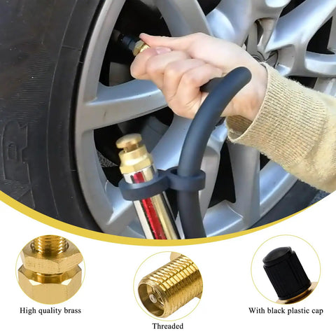 Person using Brass Schrader Valve Set, 1 Quarter Inch Push To Connect Inflation Valves, DOT Ready For Air Lines And Air Springs, 2 Pack