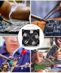 Collage showing Soldering Smoke Absorber With Carbon Filter Fume Extractor Fan For DIY desoldering and rework station capturing fumes