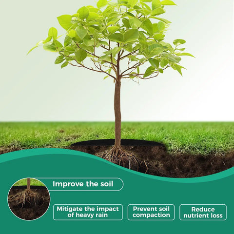 8 Pack 20.47 Inch Nonwoven Mulch Mats For Landscaping Reusable Weed Control Fabric installed around tree for root protection.