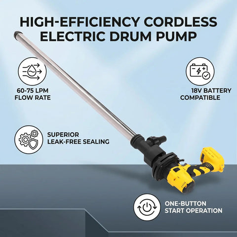 Heavy Duty Electric Drum Pump 8000Rpm Lithium Powered 60-75Lpm High Flow For Water Oil Transfer Stainless Steel Pipe Industrial Workshop Grade