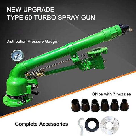 Impact Sprinkler With Pressure Gauge, 360 Degree Slow Rotation, Large Area Watering Sprinkler Gun For Farm Irrigation, 1.5 Inch Spray Head
