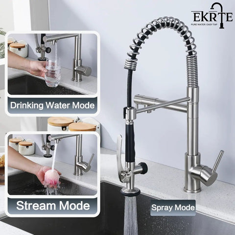Dope Contemporary Single Handle Kitchen Sink Faucet With Pull Down Sprayer And Pre Rinse Style showing different water modes
