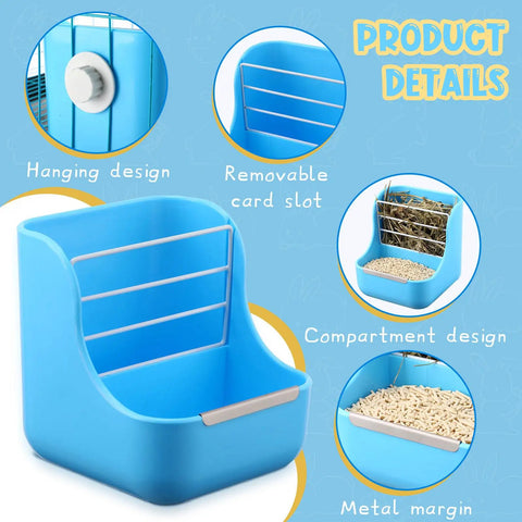 Top Shelf 4 Pack Hanging Hay Feeder For Domestic Rabbits Guinea Pigs And Chinchillas Zero Mess Cage Manger with removable card slot.