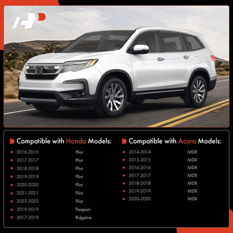Honda Pilot car highlighting compatibility with Two Front Lower Control Arm Set With Ball Joints And Bushings For Honda Pilot 2016-2022, Ridgeline 2017-2019, Passport 2019, And Acura MDX 2014-2020 Front Suspension Replacement.