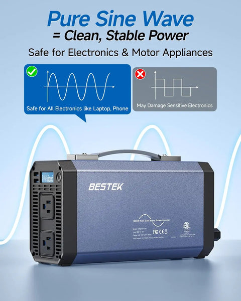 Heavy Duty Pure Sine Wave Power Inverter Pumping 1000W Of Reliable DC 12V To 110V AC Power with dual USB ports and LCD.
