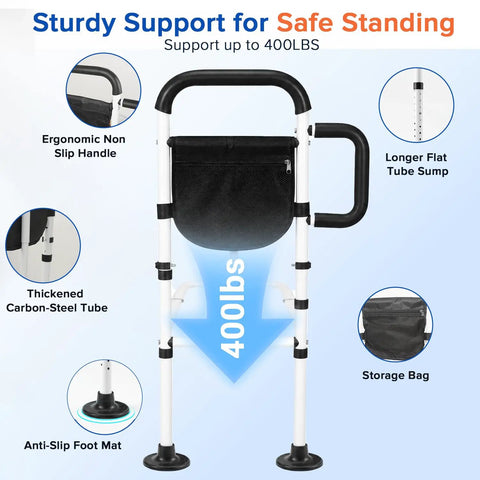 Adjustable Bed Rails For Seniors With Non Slip Grab Bar And Storage Pocket ASTM Approved Bed Cane with support features