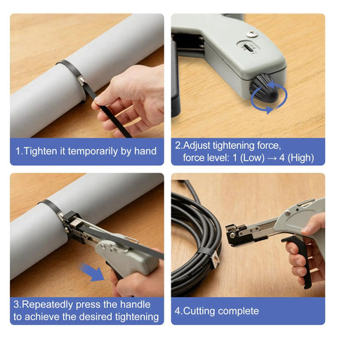 Smooth Operator Metal Zip Tie Cutter And Stainless Steel Cable Gun With Four Level Adjustments used for securing cables.