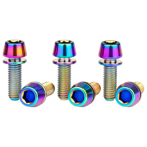 Rainbow Titanium Alloy M5x16mm 18mm Tapered Head Allen Hex Bolt With Washer For Mountain And Road Bike Stem Parts Pack Of 6