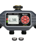 Front view of the Four Zone Programmable Digital Water Timer with Easy Setup and Large LCD, showing control buttons and LCD display