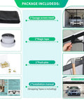 Package contents of Garage Door Screen For 2 Car Garage 18x7 Ft Magnetic Closure Heavy Duty Screen with installation tools.