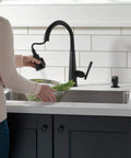 Emmeline Matte Black Metal Soap Dispenser 13 Oz Bottle, Refillable From Above The Deck, Fits One Three Eighths Inch Hole shown