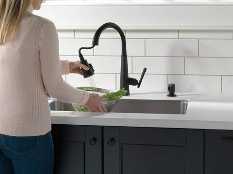 Emmeline Matte Black Metal Soap Dispenser 13 Oz Bottle, Refillable From Above The Deck, Fits One Three Eighths Inch Hole shown