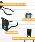 Adjustable Slatwall Weedeater And String Trimmer Hanger With Lockable Feature, side view on slatwall, black steel, anti-slip