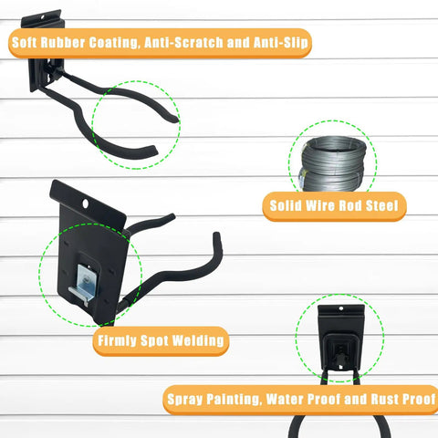 Adjustable Slatwall Weedeater And String Trimmer Hanger With Lockable Feature, side view on slatwall, black steel, anti-slip