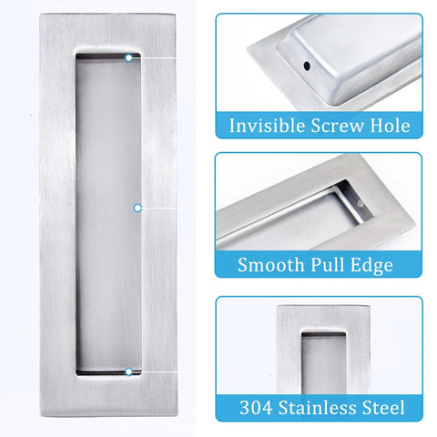Sliding Pocket Door Handles 304 Stainless Steel Non Locking Pocket Door Hardware Recessed Flush Finger Pulls Heavy Duty