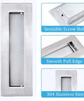304 Stainless Steel Pocket Door Handles And Edge Pull Kit with Invisible Screw Hole and Smooth Pull Edge
