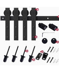 Sliding Barn Door Kit For 5 To 13 Feet Heavy Carbon Steel Rail System With Matte Black Finish Single Track For Wardrobe Or Double Wooden Doors Silent Rollers Waterproof And Rust Proof Hardware Included 170cm Track Length components