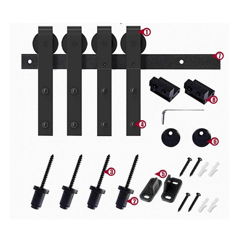Sliding Barn Door Kit For 5 To 13 Feet Heavy Carbon Steel Rail System With Matte Black Finish Single Track For Wardrobe Or Double Wooden Doors Silent Rollers Waterproof And Rust Proof Hardware Included 170cm Track Length components