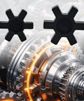 Four Pack L090 L095 NBR Rubber Spider Inserts for L Jaw Coupler set with solid center, shown above industrial machinery.