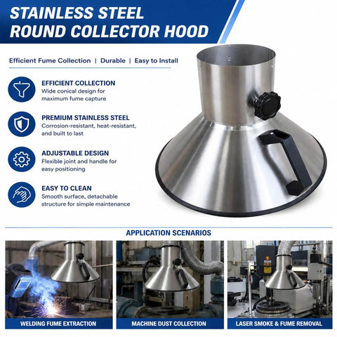 Bad Boy Stainless Steel Fume Extractor Crafted To Tackle Thick Welding Fumes And Shop Grime While Keeping The Garage Smelling Fresh Throughout Heavy Duty Ops, featuring a round collector hood design.