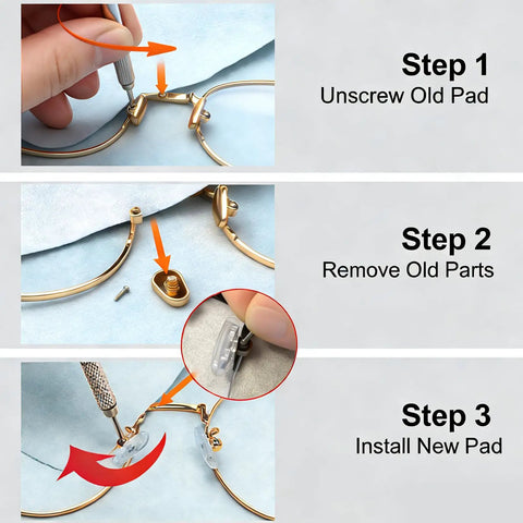 Step-by-step guide to installing Five Pairs Of Air Chamber Silicone Eyeglasses Nose Pads 15x8mm Upgrade Replacement Kit