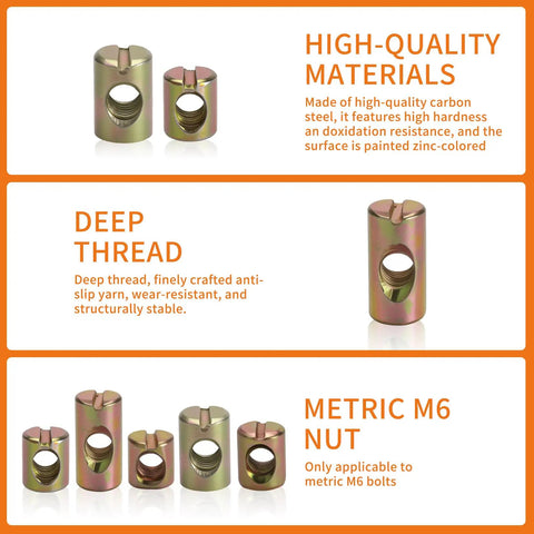 Durable M6 Barrel Nut Set With Cross Dowel Joint Nuts For Furniture Repair, 77-Piece zinc-coated for rust resistance