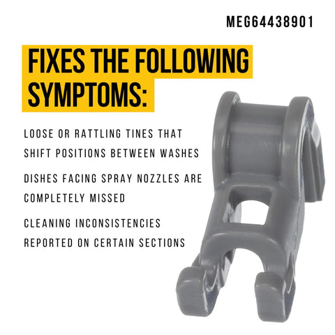Dishwasher Holder For LG Appliances Replacement Part MEG64438901 in grey, shown as a durable fix for rack stabilization issues.
