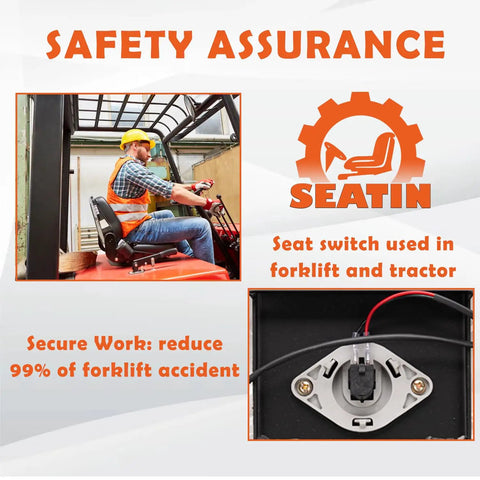 Universal Forklift And Tractor Seat With Micro Switch in use on forklift, showing safety assurance features.