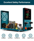 Internal view of DC Power Supply 0-30V 0-5A HM305M Mini Variable with encoder control, showing circuit board and fan.