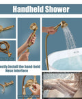 Antique Brass Wall Mount Bathtub Faucet With Tub Spout Filler Kit Double Lever Handles Telephone Hand Shower Sprayer in use